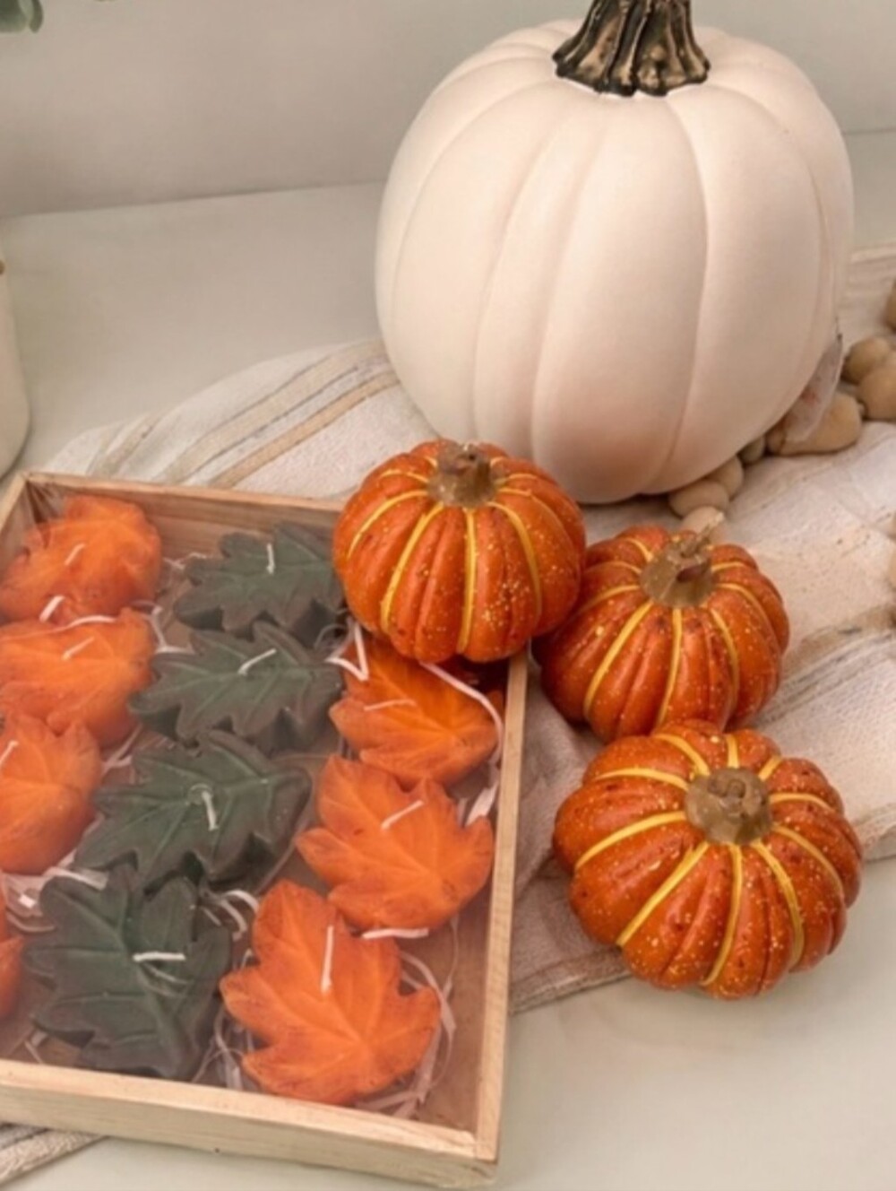 🍁 Autumn Leaf & Pumpkin Candles (15) | White Pumpkin